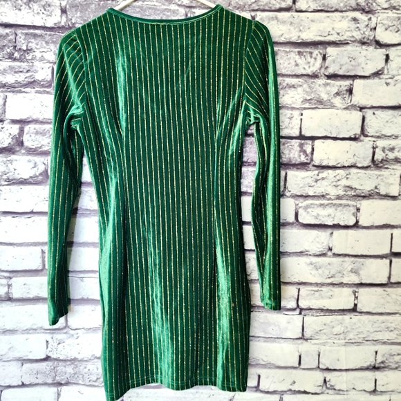Green Velvet Gold Striped Long Sleeve Mini Dress - XS - Picture 6 of 10